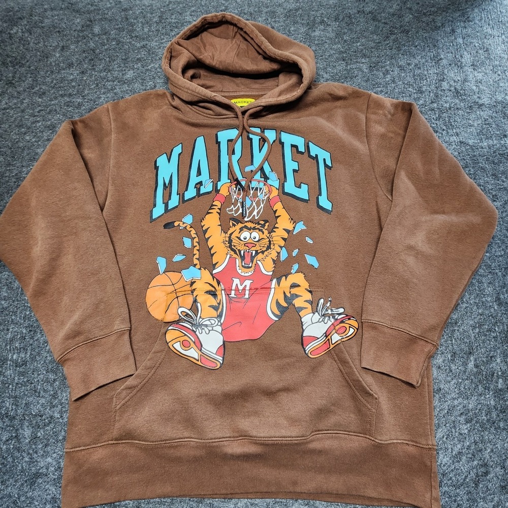 Mens Chinatown Market Pullover Hoodie Basketball Tiger Cat Hoops Large